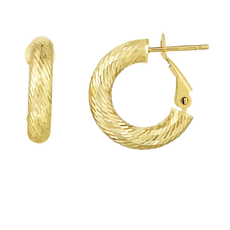 14K Gold 4x10mm Diamond Cut Omega Back Hoop Earring