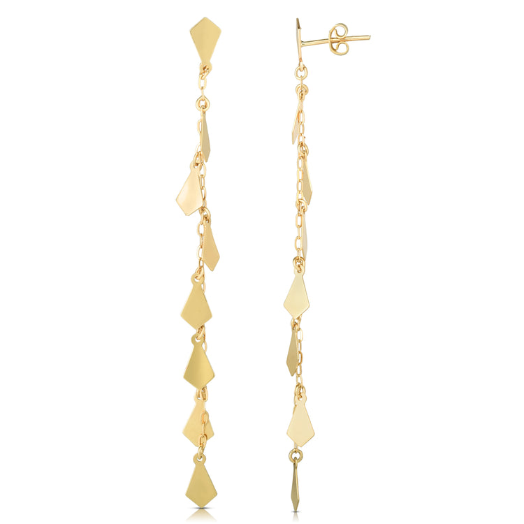 14K Gold Mirror Chain Diamond Shape Drop Earrings