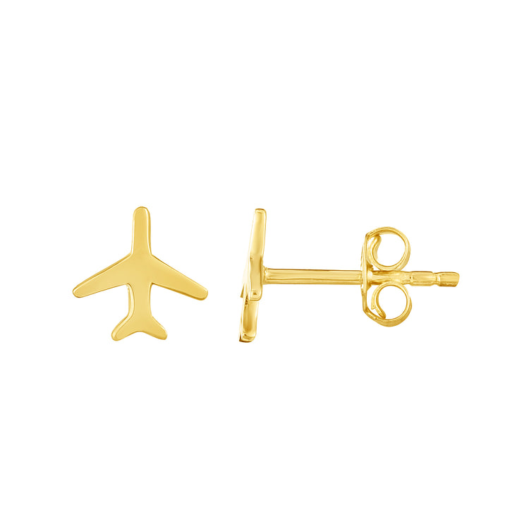 14K Gold Polished Airplane Stud Earring