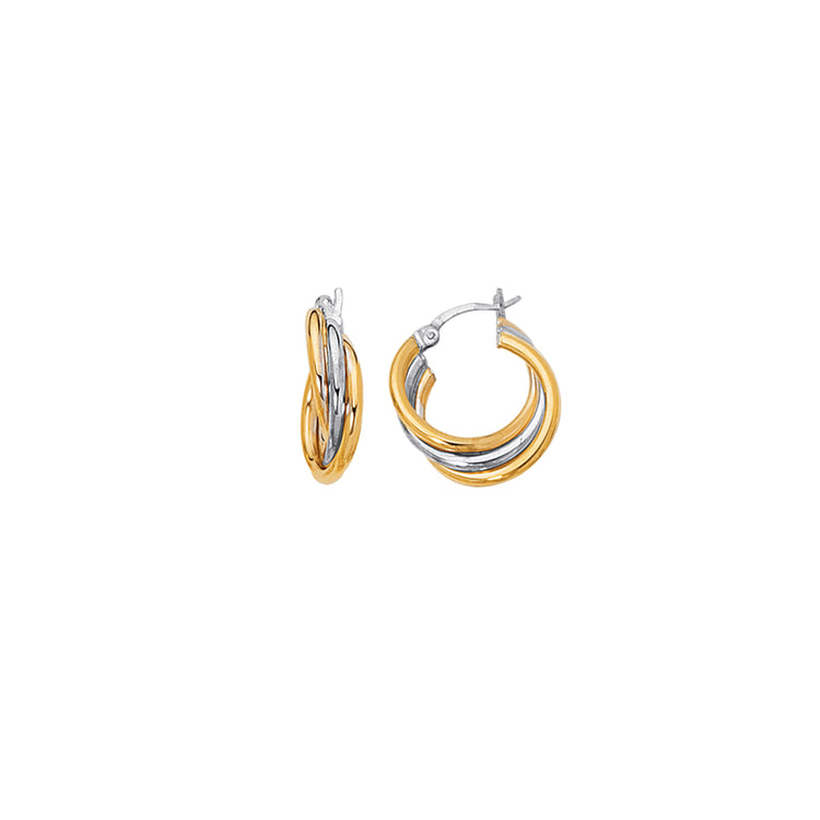 14K Yellow & White Gold Polished Triple Row Hoop Earring