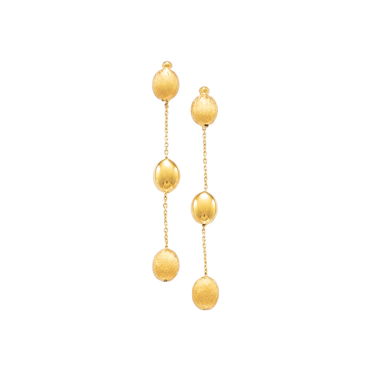 14K Gold Polished Triple Bead Drop Earring