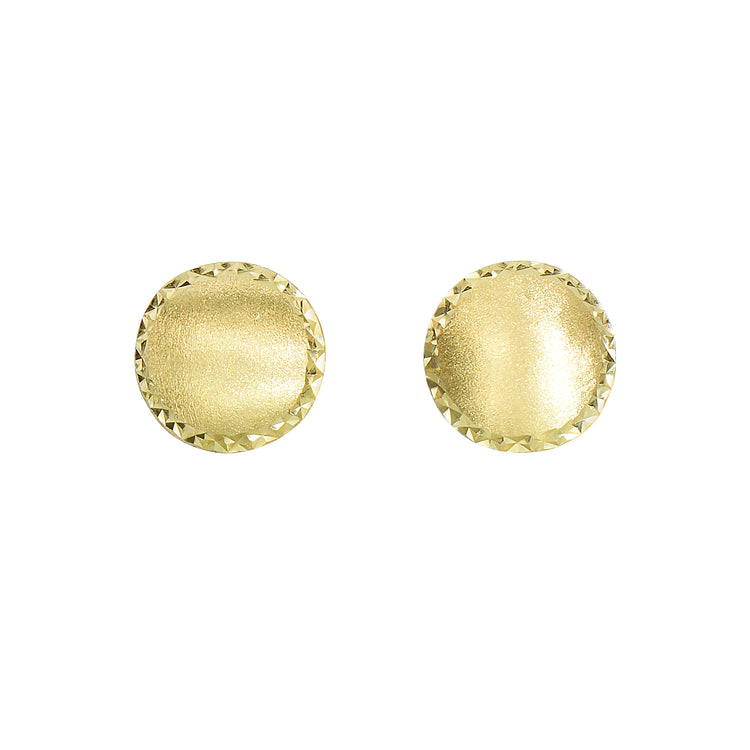 14K Gold Medium Satin Bead and Diamond Cut Post Earring