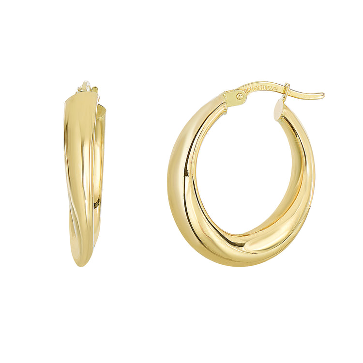14K Gold Graduated Oval Hoop Earring