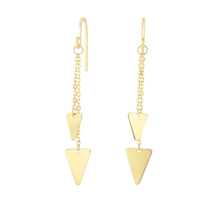 14K Gold Polished Double Triangle Drop Earring