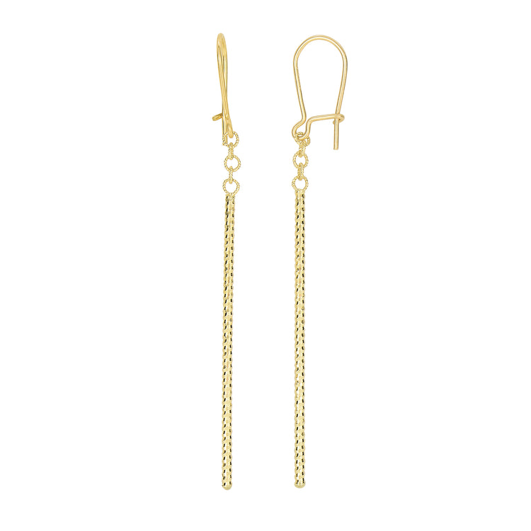 14K Gold Diamond Cut Bar Linear Drop Earring