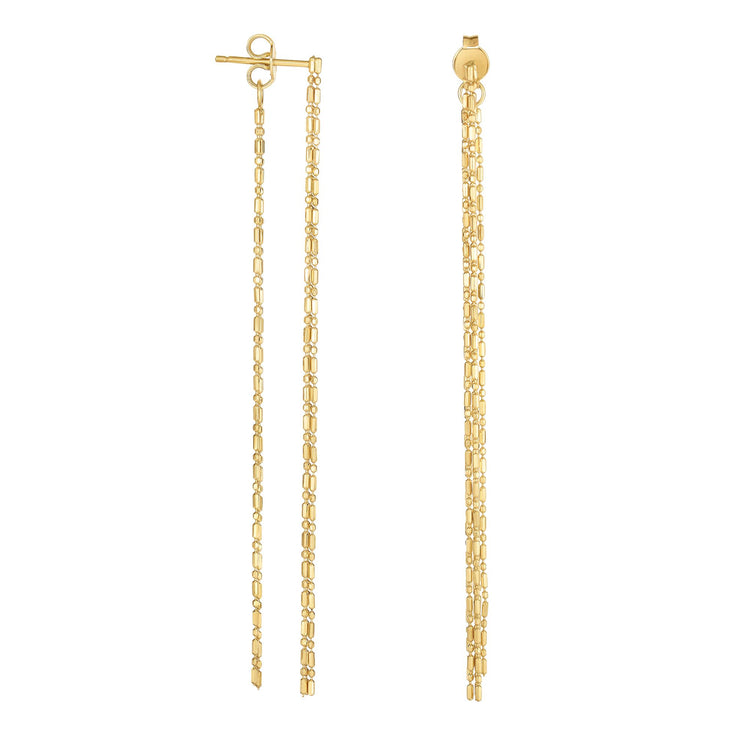 14K Gold Front to Back Linear Drop Earring