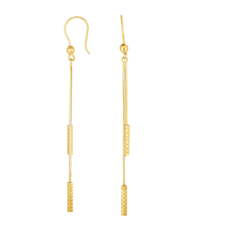 14K Gold Double Diamond Cut Bar Linear Drop Earring