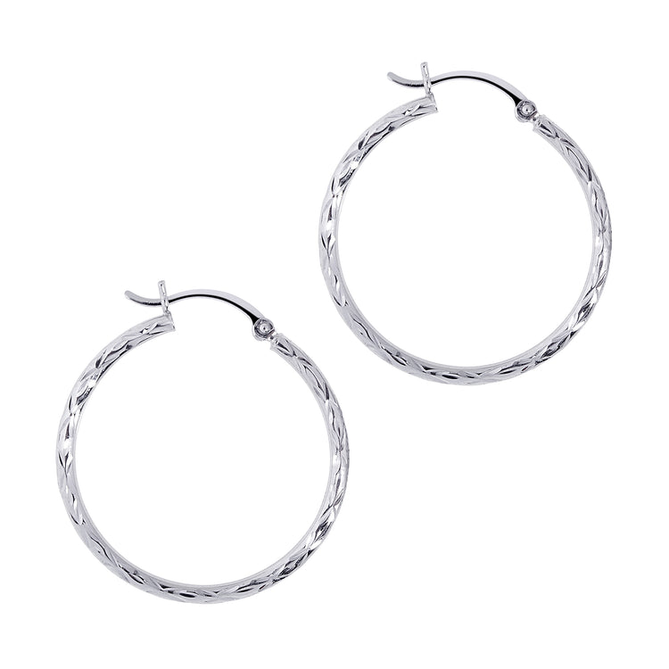 14K Gold 2mm Diamond Cut Hoop Earring