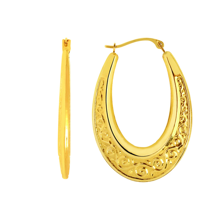 14K Gold Polished Scroll Back to Back Hoop Earring