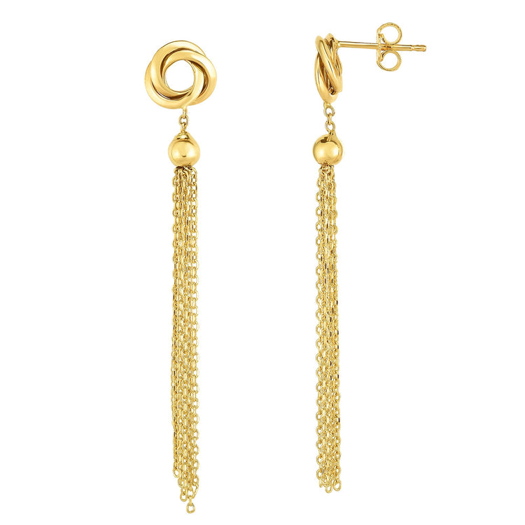 14K Gold Multi Chain with Love Knot Linear Drop Earring
