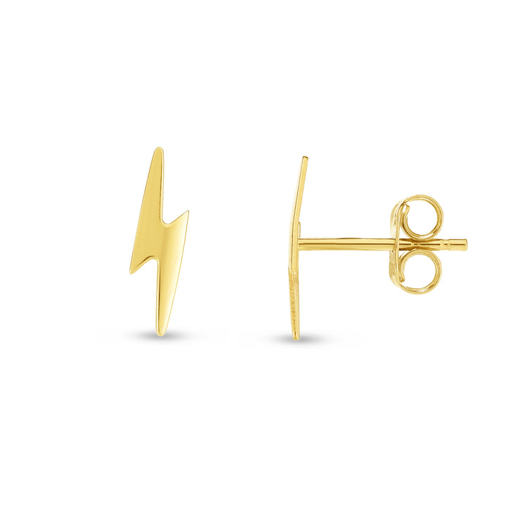 14K Gold Polished Lightening Bolt Stud Earring