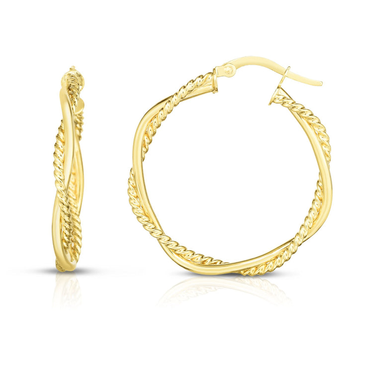 14K Gold Round Twist & Polished Hoop Earring
