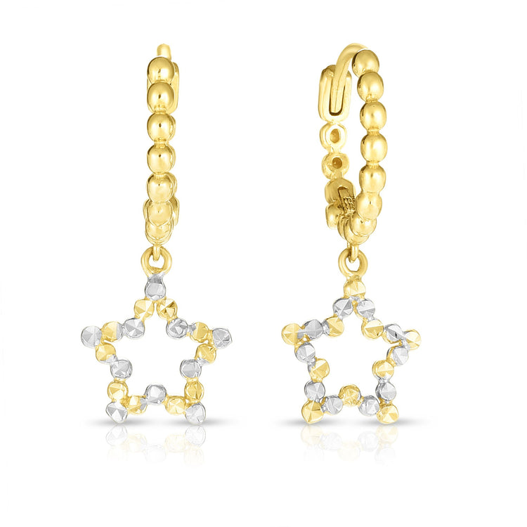 14K Gold Beaded Dangle Star Drop Earring