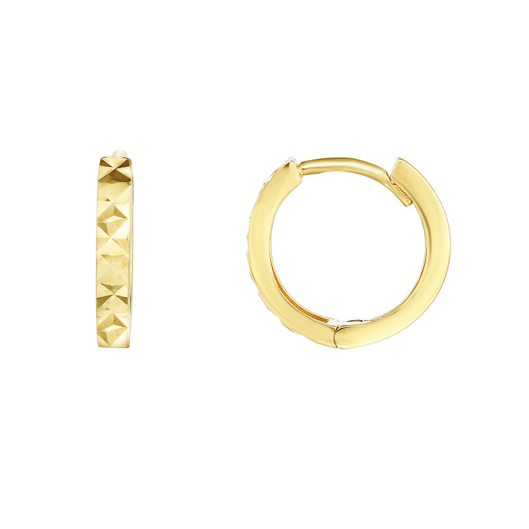 14K Gold Diamond Cut Huggie Earring