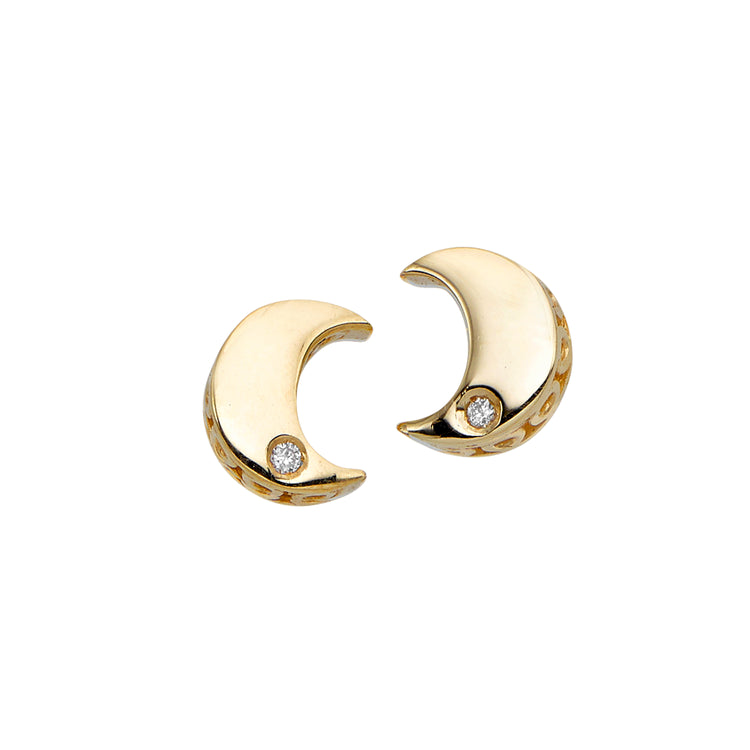 14K Gold .01ct Diamond Moon Stud Earring