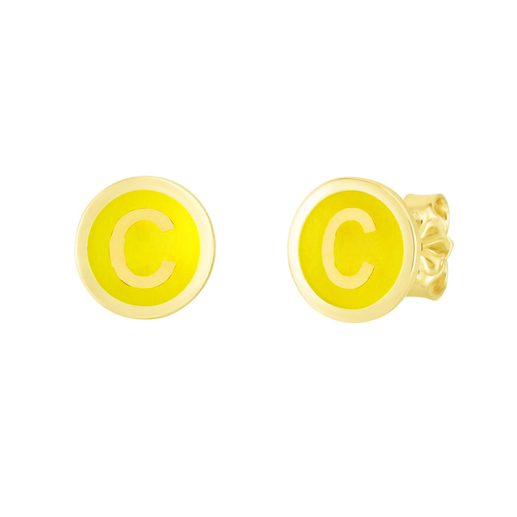 14K Yellow Enamel C Initial Studs