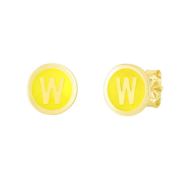 14K Yellow Enamel W Initial Studs