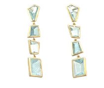 18K YELLOW Gold Fancy Cut Dangle Earrings with Aquamarines, MARCH BIRTHSTONE JEWELRY