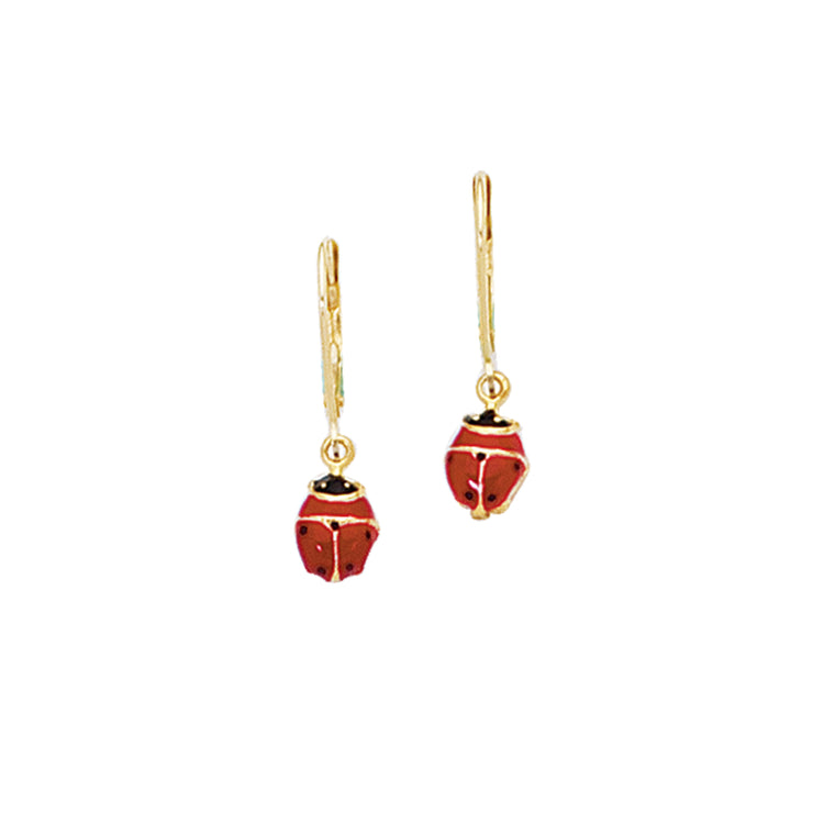 14K Gold Lady Bug Drop Earring