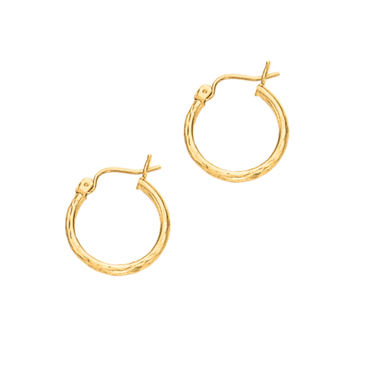 14K Yellow Gold Diamond Cut Hoop Earring