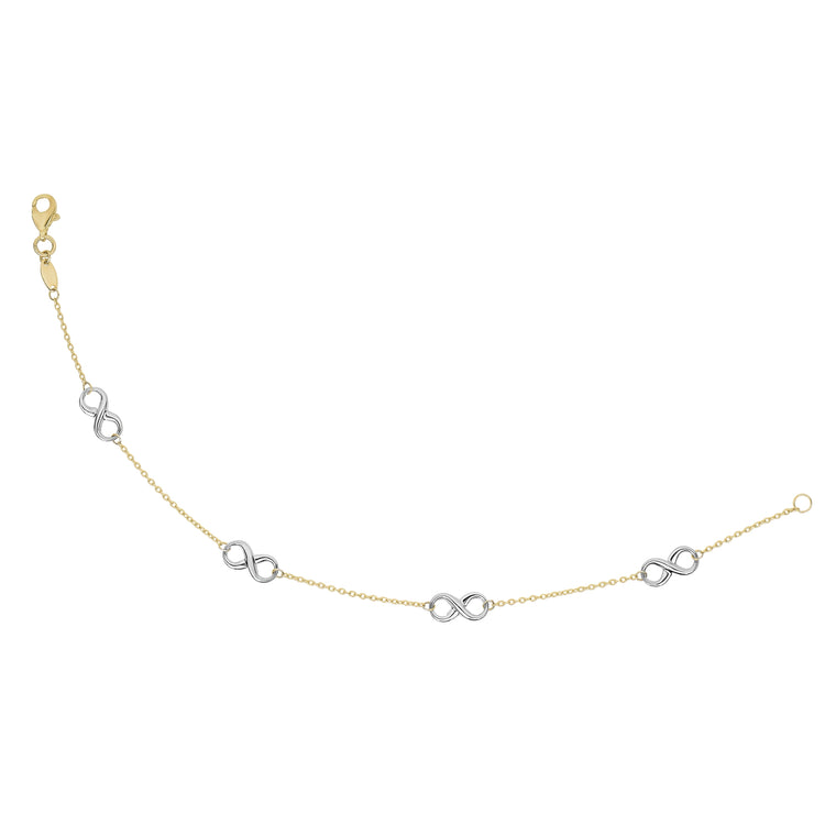 14K Two-tone Gold Polished Infinity Station Bracelet