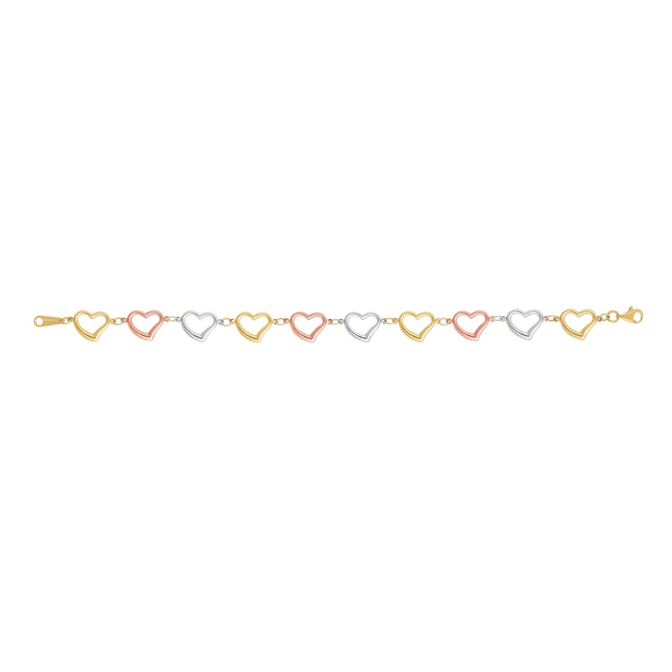 14K Tri-color Gold Heart Link Bracelet