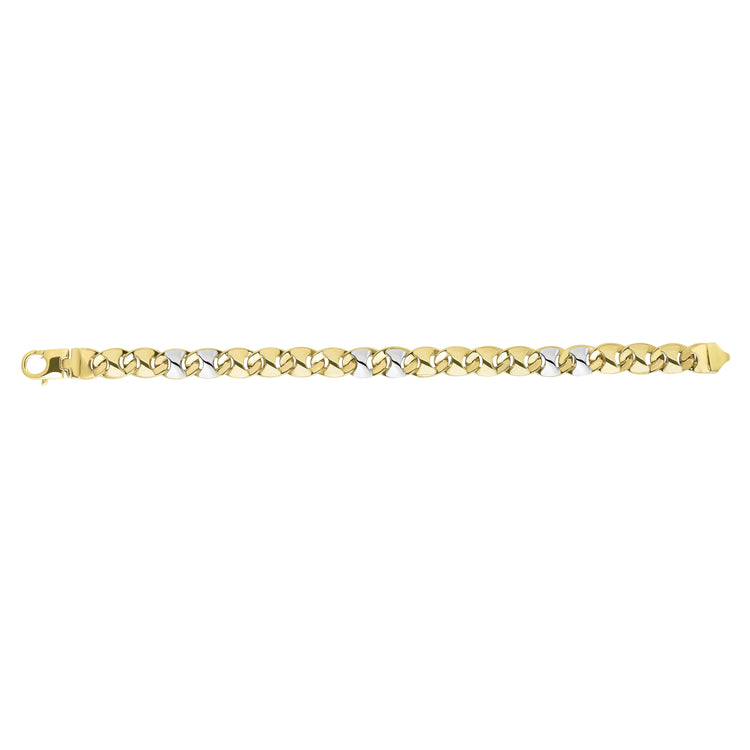 14K Yellow & White Gold Fancy Puffed Mariner Bracelet