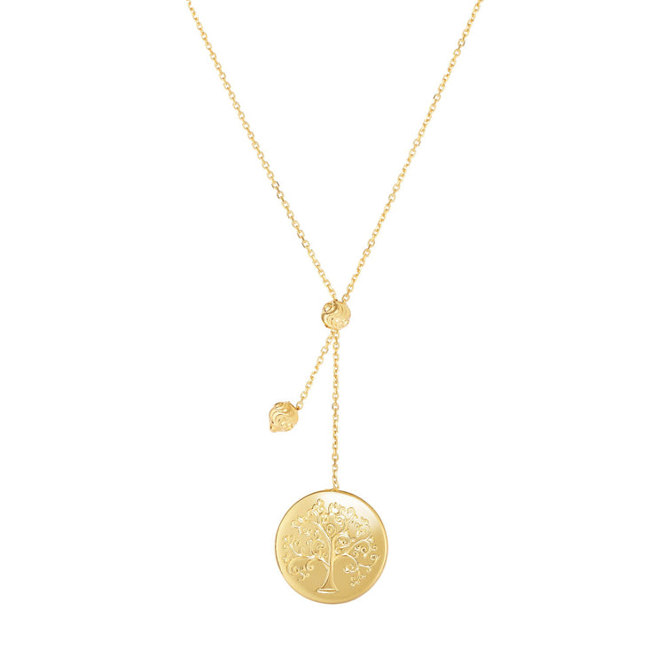 14K Gold Tree of Life Lariat Necklace