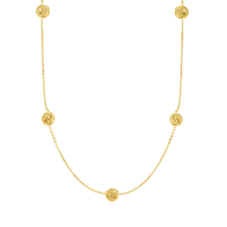 14K Gold Polished Love Knot Station Necklace