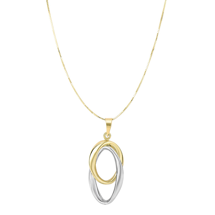 14K Two-tone Gold Polished Interlocking Oval Necklace