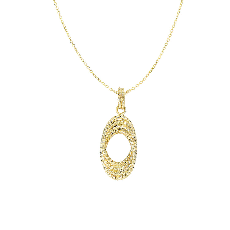 14K Gold Diamond Cut Interlocking Oval Necklace