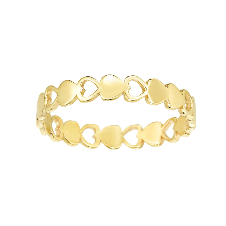 14K Gold Alternating Open Heart Stackable Ring