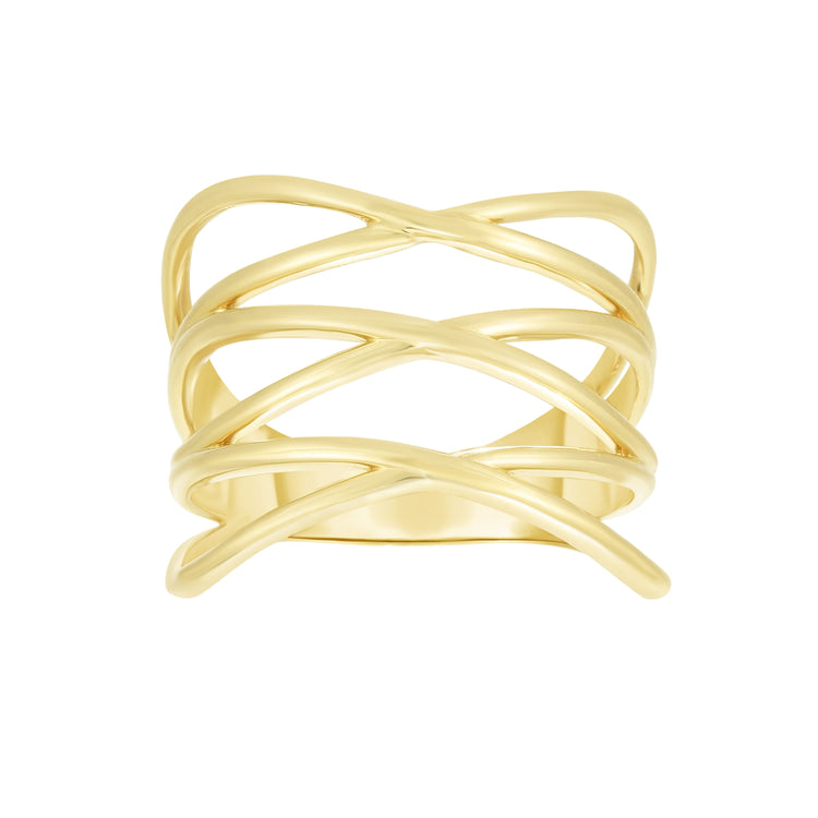 14K Gold Triple Row Crisscross Ring