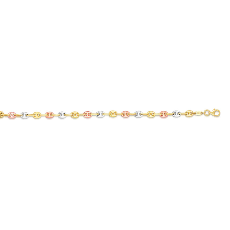 14K Tri-color Gold Puffed Mariner Link Bracelet