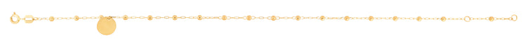 14K Gold Dangle Circle Disc and Bead Station Anklet