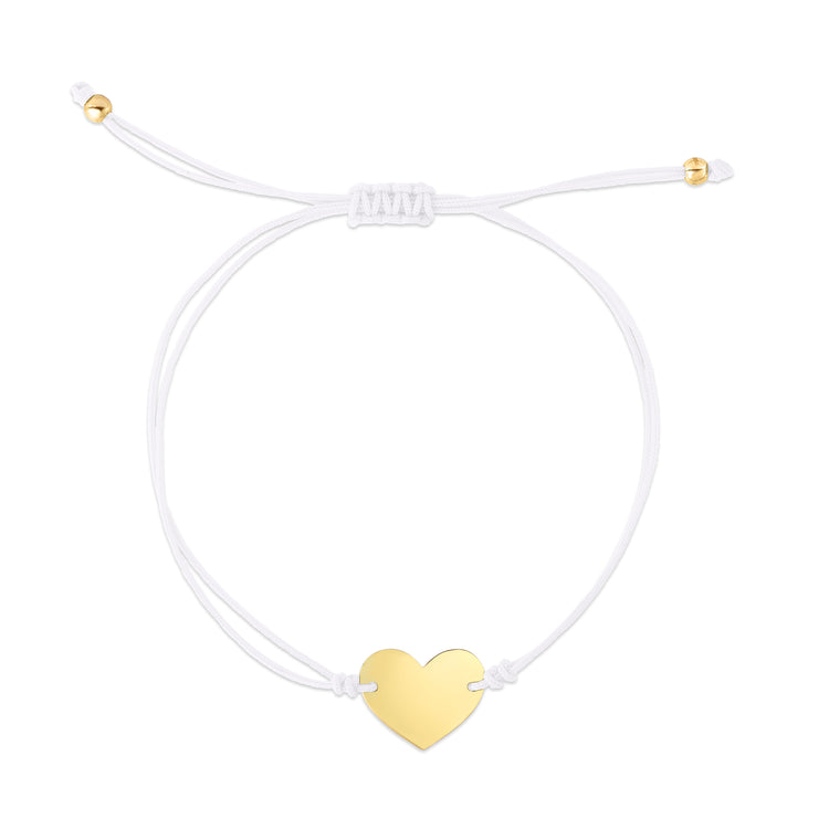 14K White Cord Heart Adjustable Bracelet
