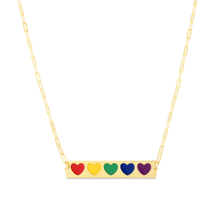 14K Rainbow Enamel Hearts Bar Bracelet