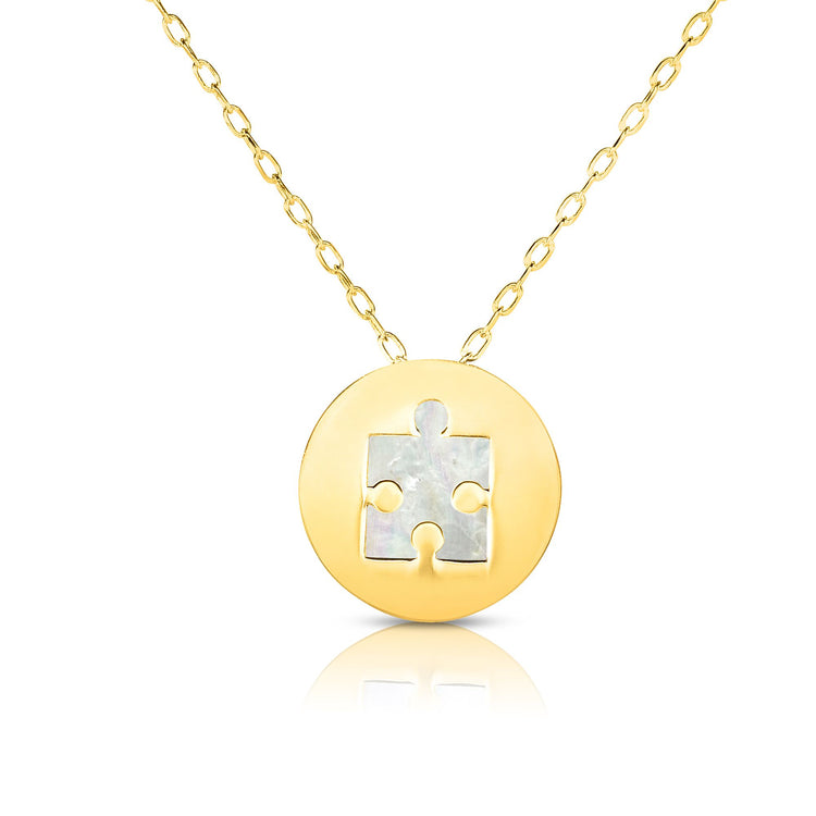 14K Gold Puzzle Piece Mother of Pearl Necklace