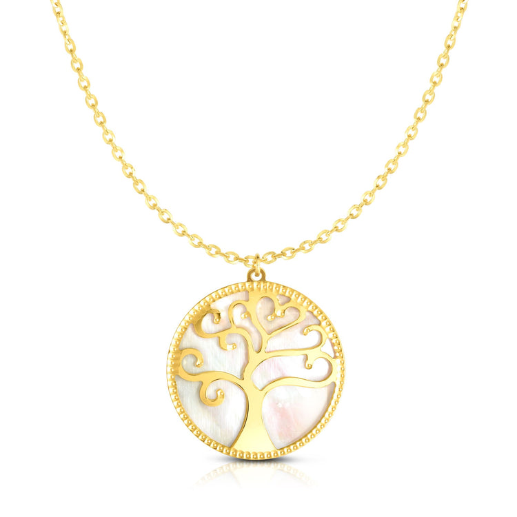 14K Gold Mother of Pearl Tree of Life Necklace