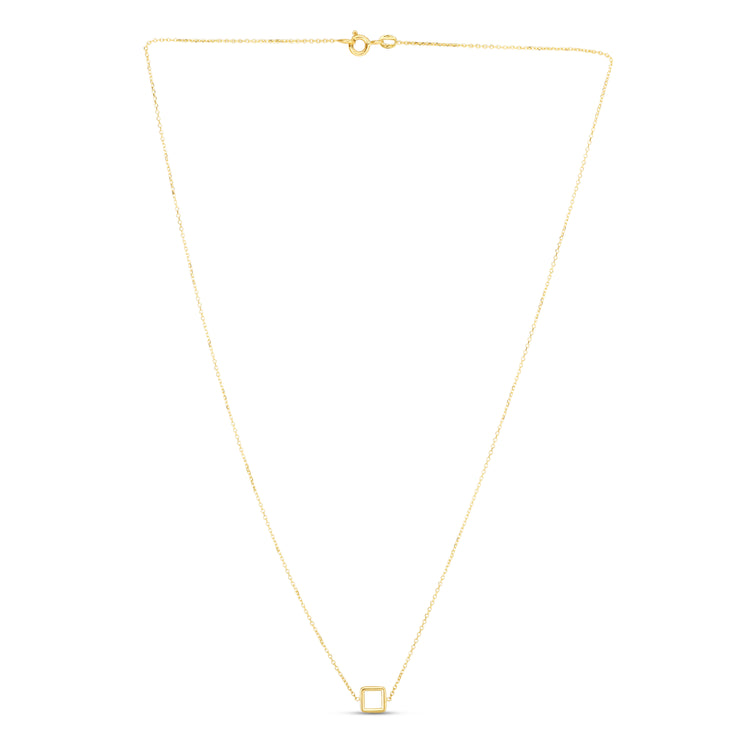 14K Gold Polished Mini Open Square Necklace