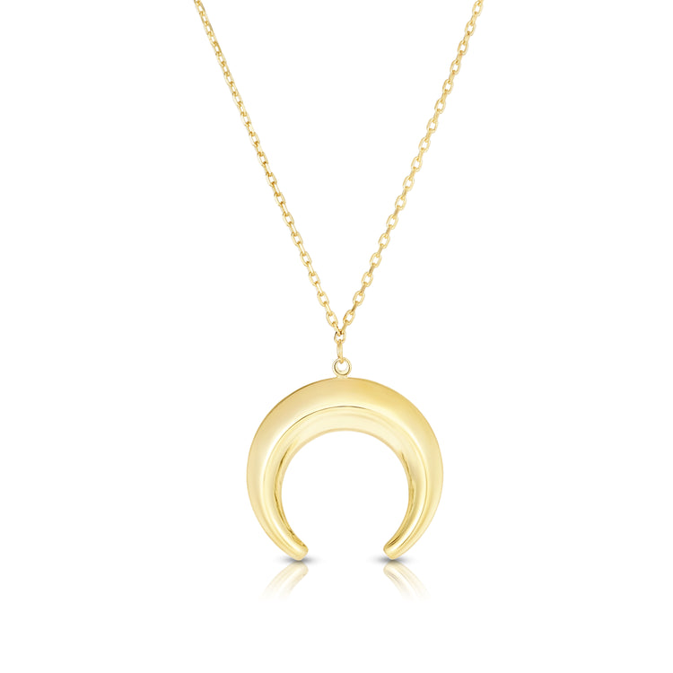14K Gold Puffed Crescent Necklace