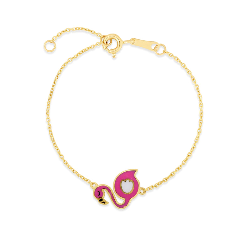 14K Gold Enamel Flamingo Bracelet