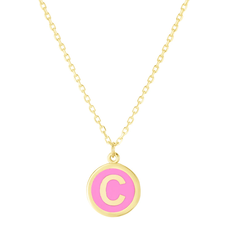 14K Pink Enamel C Initial Bracelet