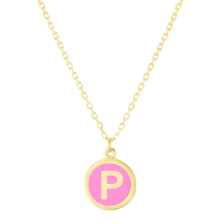 14K Pink Enamel P Initial Bracelet