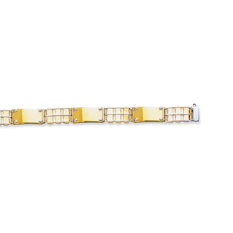 14K Two-tone Gold Railroad Link with Screw Detail Bracelet