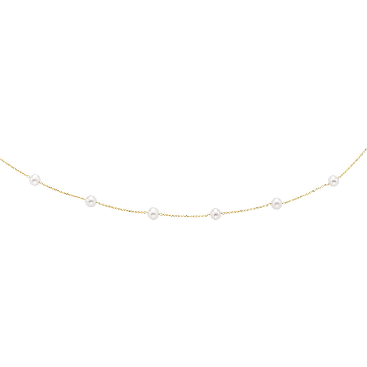 14K Gold Pearl Station Necklace