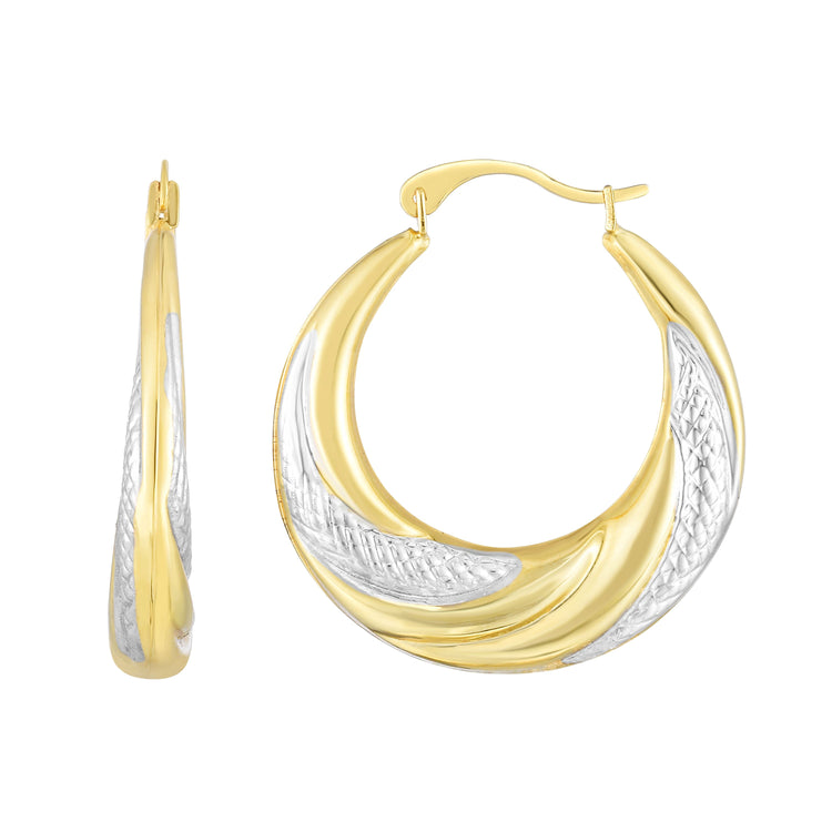 14K Yellow & White Gold Twisted Back to Back Hoop Earring