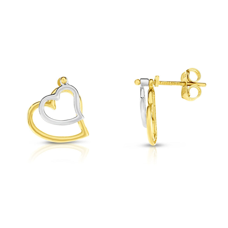 14K Two-tone Gold Double Heart Stud Earring